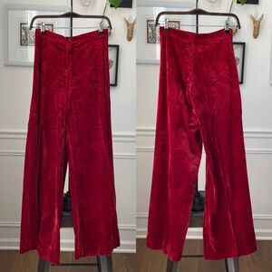 Vintage 70s Red Velveteen Extreme Wide Leg Palazzo Pants XS 2 4